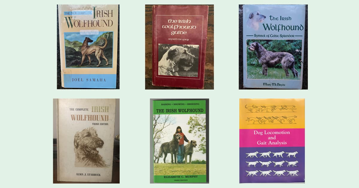 Cover images of some off the books available about Irish Wolfhounds